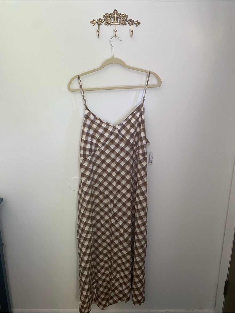 Old Navy Brown and White Gingham Maxi Dress